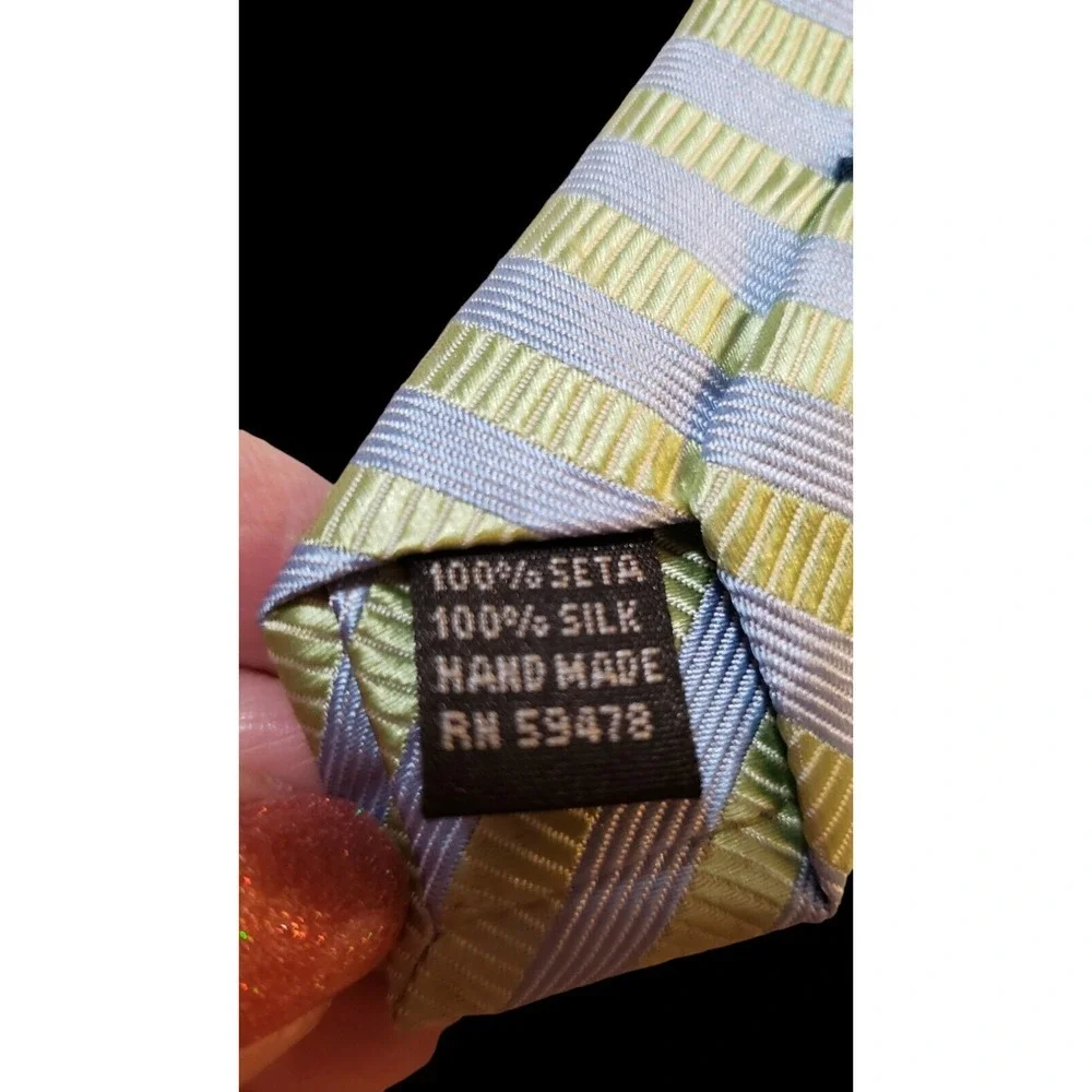 Gianni‎ Long Made In Italy Tie Hand Made 100% Silk Yellow Striped Necktie